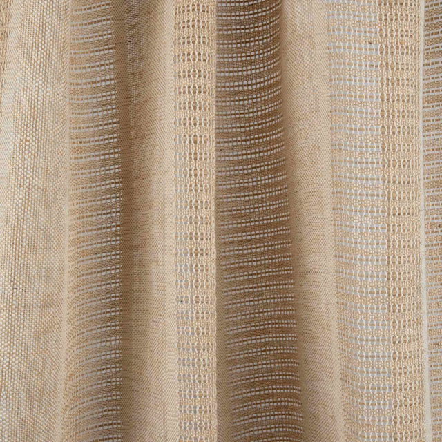 Beige and taupe vertical woven stripes with an open, tactile texture