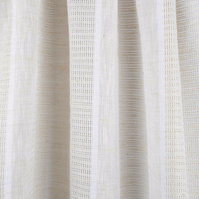 Warm ecru and ivory vertical woven stripes with ribbed and open textures