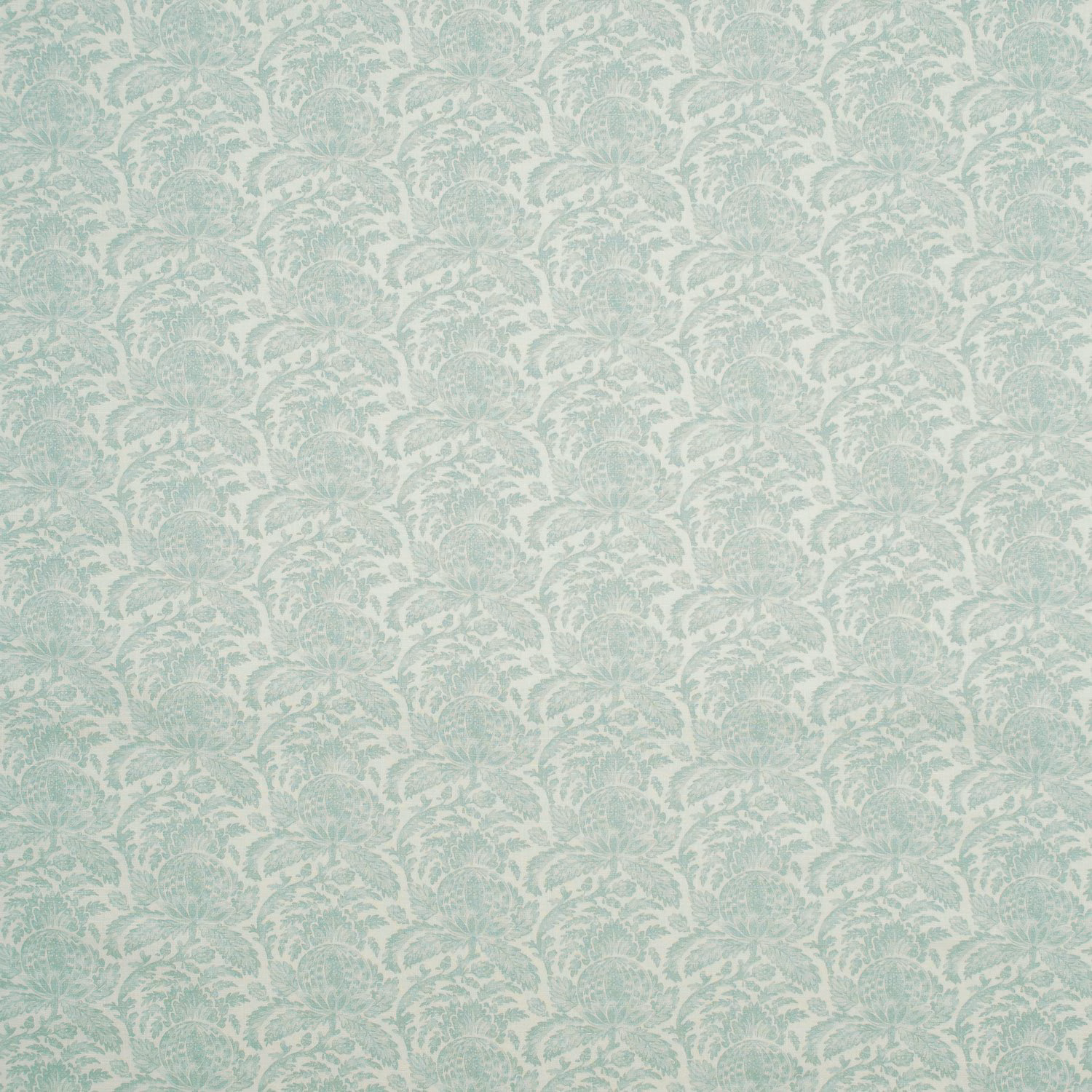 Pale duck egg damask with delicate cream scrolling botanical motifs