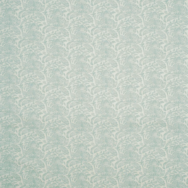 Pale duck egg damask with delicate cream scrolling botanical motifs