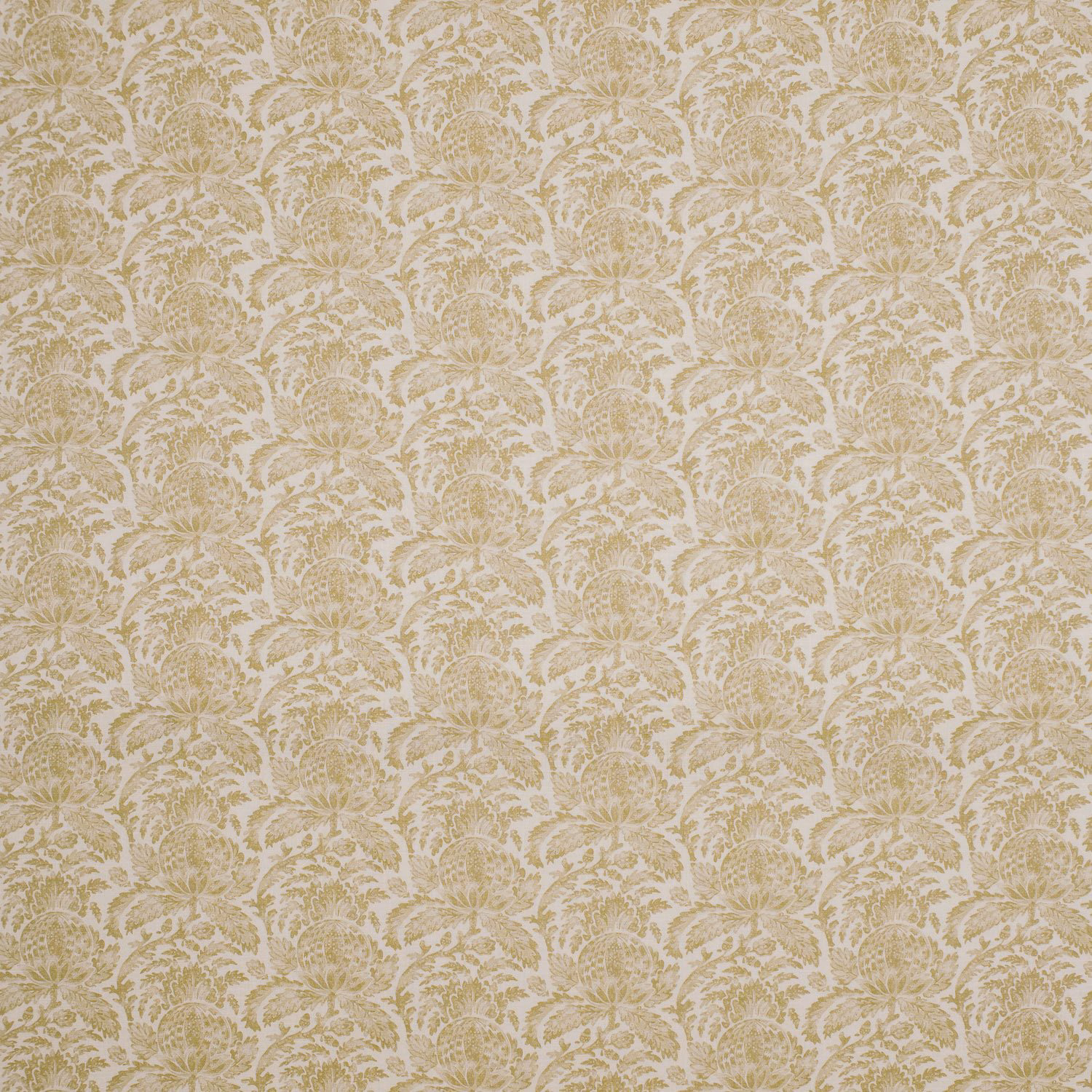 Soft gold and ivory botanical damask with densely repeated leafy floral sprays