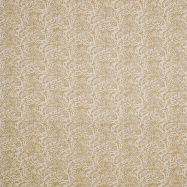 Soft gold and ivory botanical damask with densely repeated leafy floral sprays