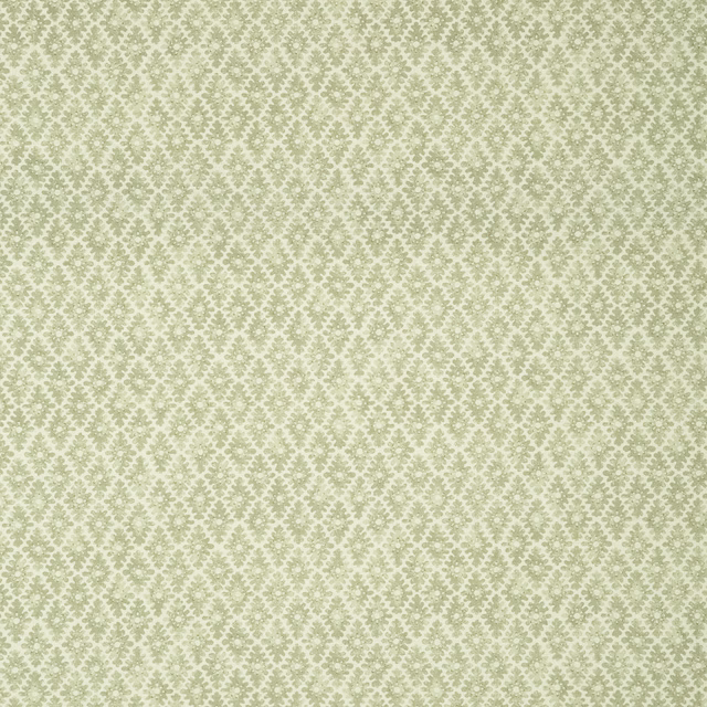 Pale sage linen with a small trellis of softly dotted floral motifs