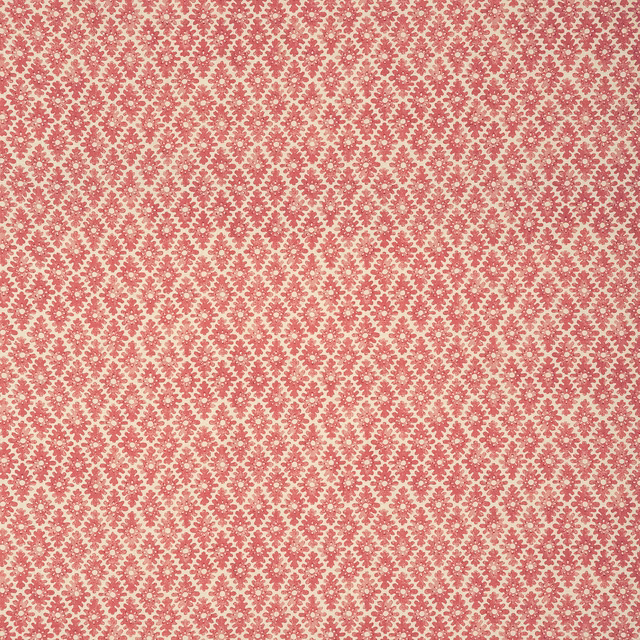 Faded rose pink linen with a small red trellis and dot pattern