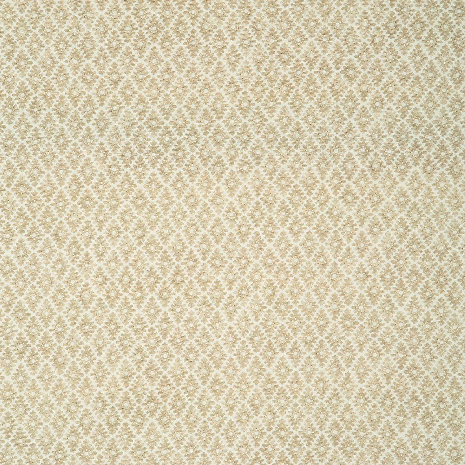 Warm wheat-beige fabric with tiny cream floral diamonds in a close repeat