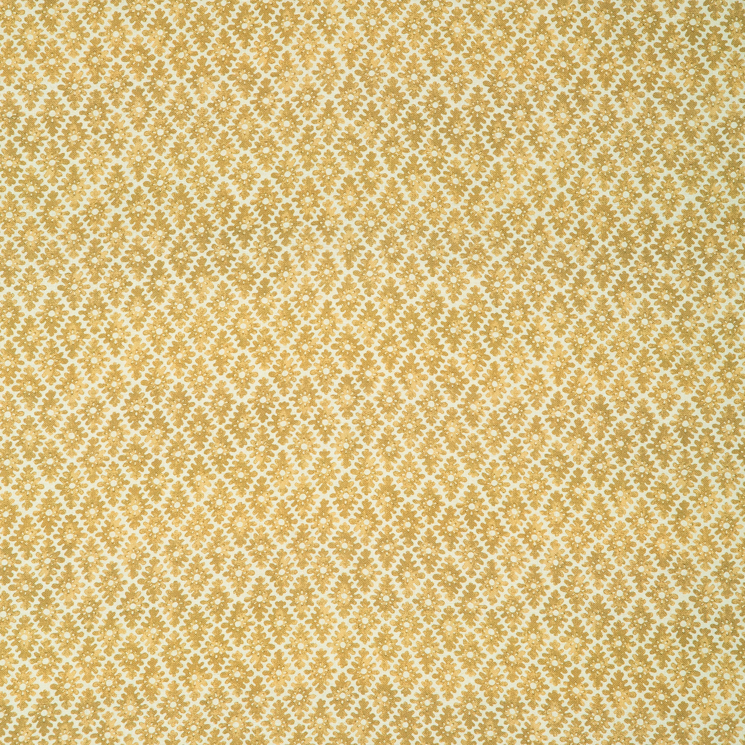 Warm marigold linen with a tiny cream trellis and dotted floral texture