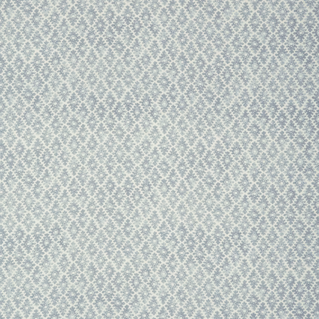 Pale blue-grey linen with a dense small trellis and floral dot motif