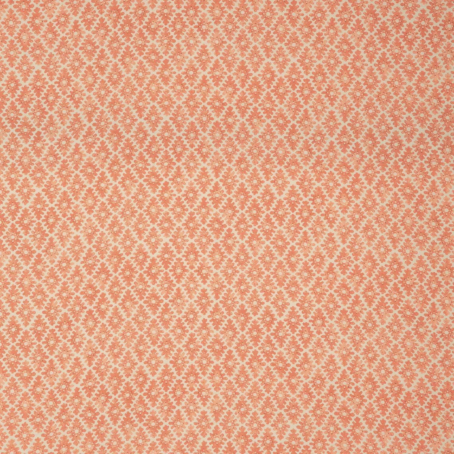 Soft tangerine trellis motifs scattered across a pale textured linen ground
