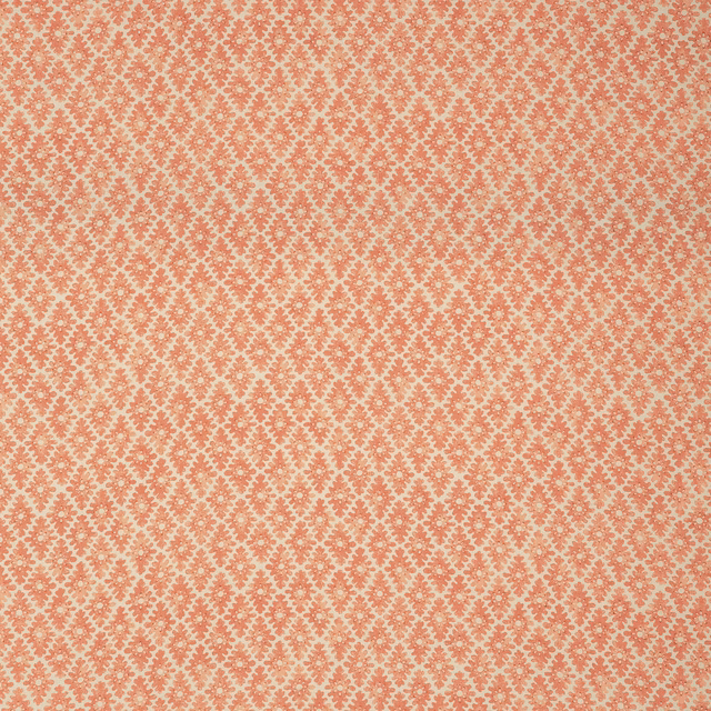 Soft tangerine trellis motifs scattered across a pale textured linen ground