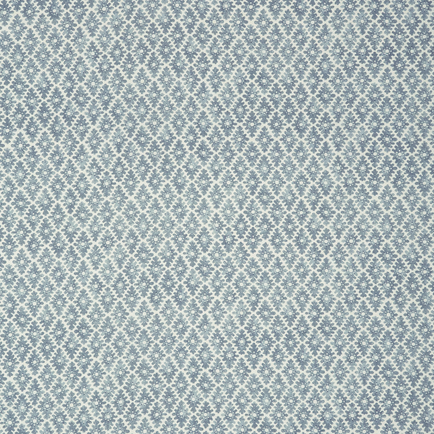 Muted teal and blue trellis diamonds on a softly flecked linen ground