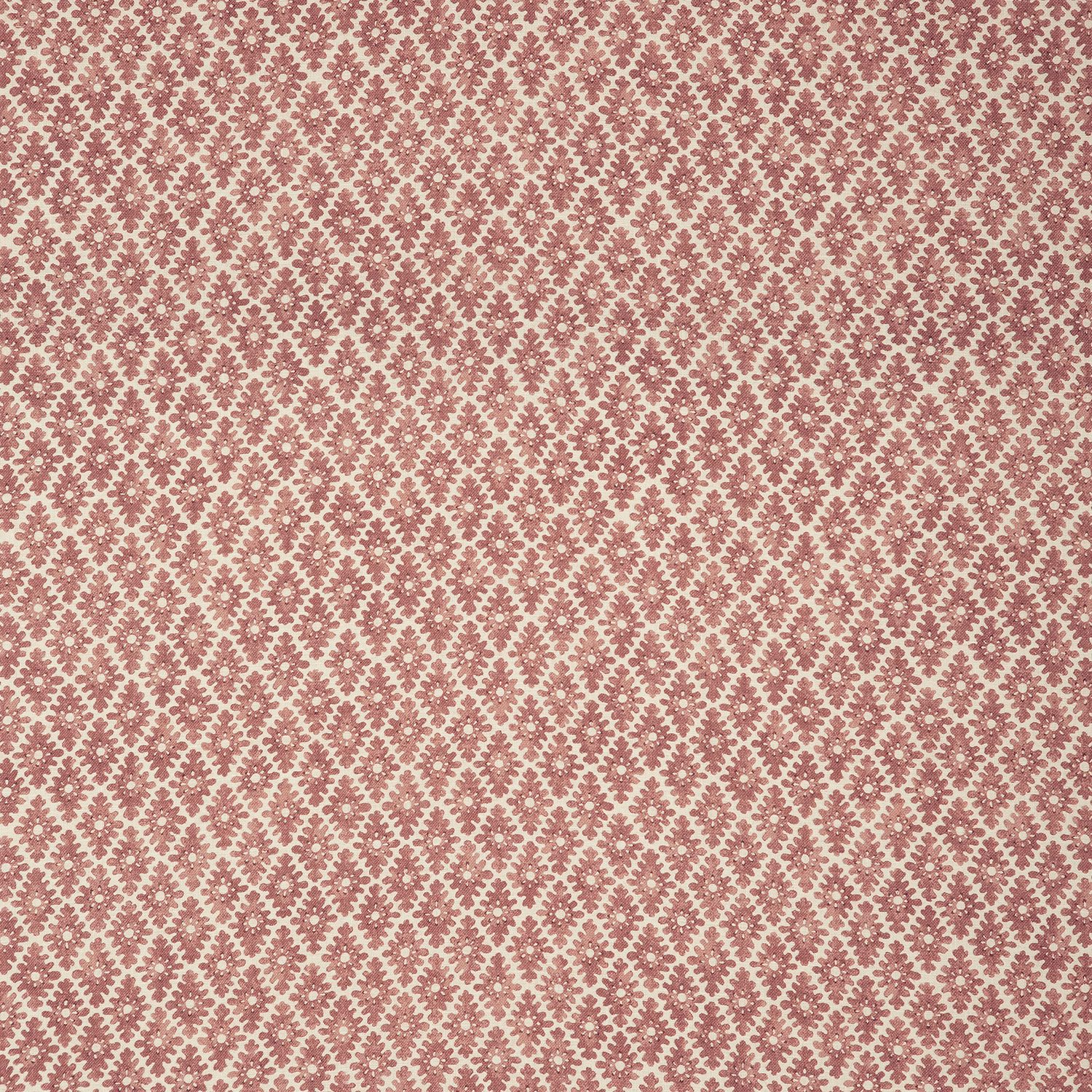 Muted wine and blush linen with a dense small trellis and rosette print
