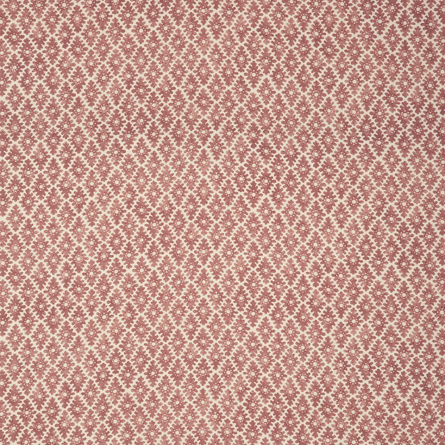 Muted wine and blush linen with a dense small trellis and rosette print