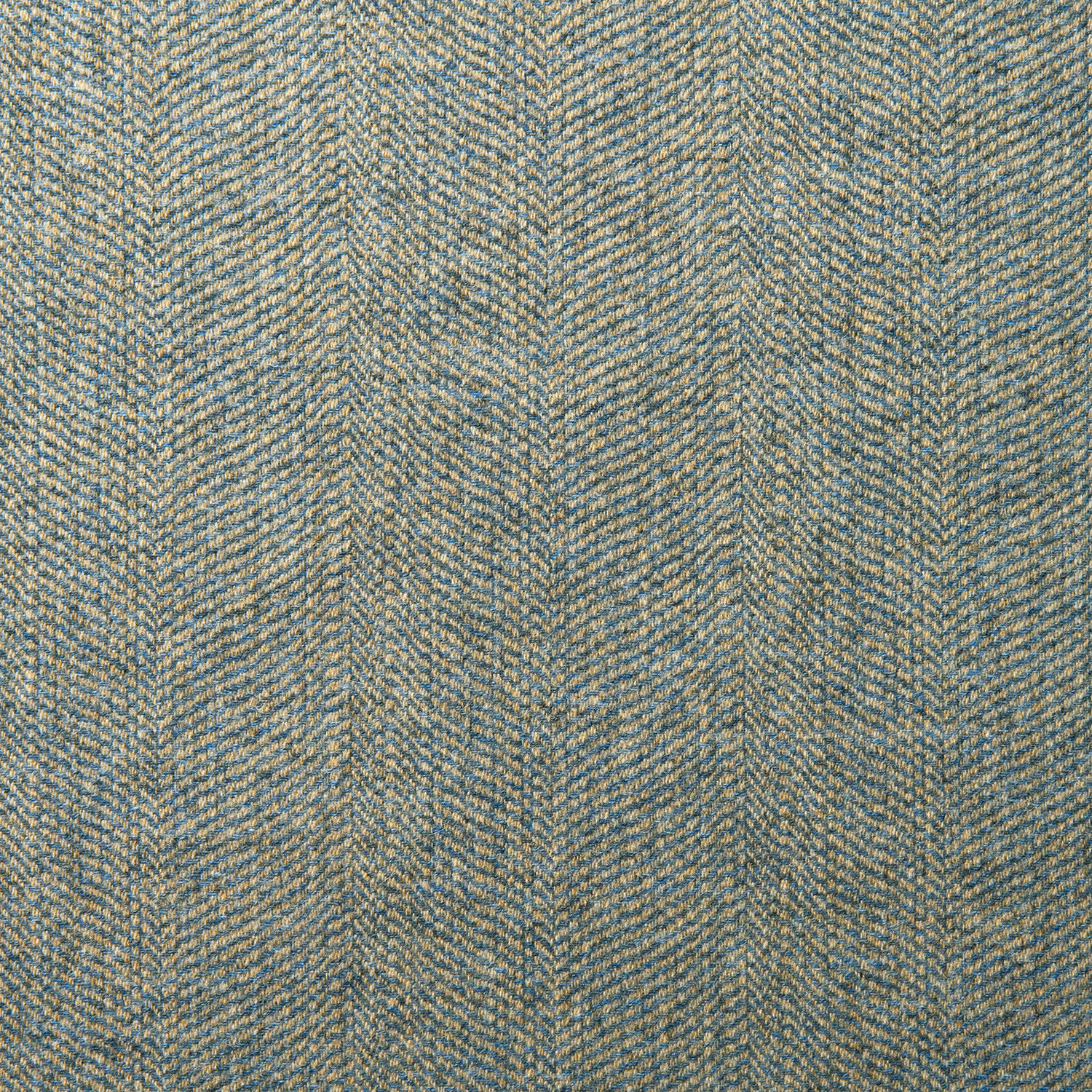Muted blue-teal wool herringbone with pale woven flecks in close view