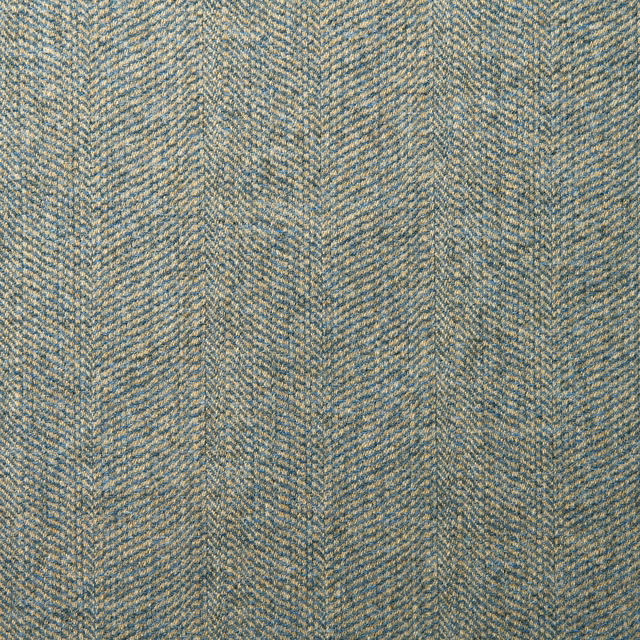 Muted blue-teal wool herringbone with pale woven flecks in close view