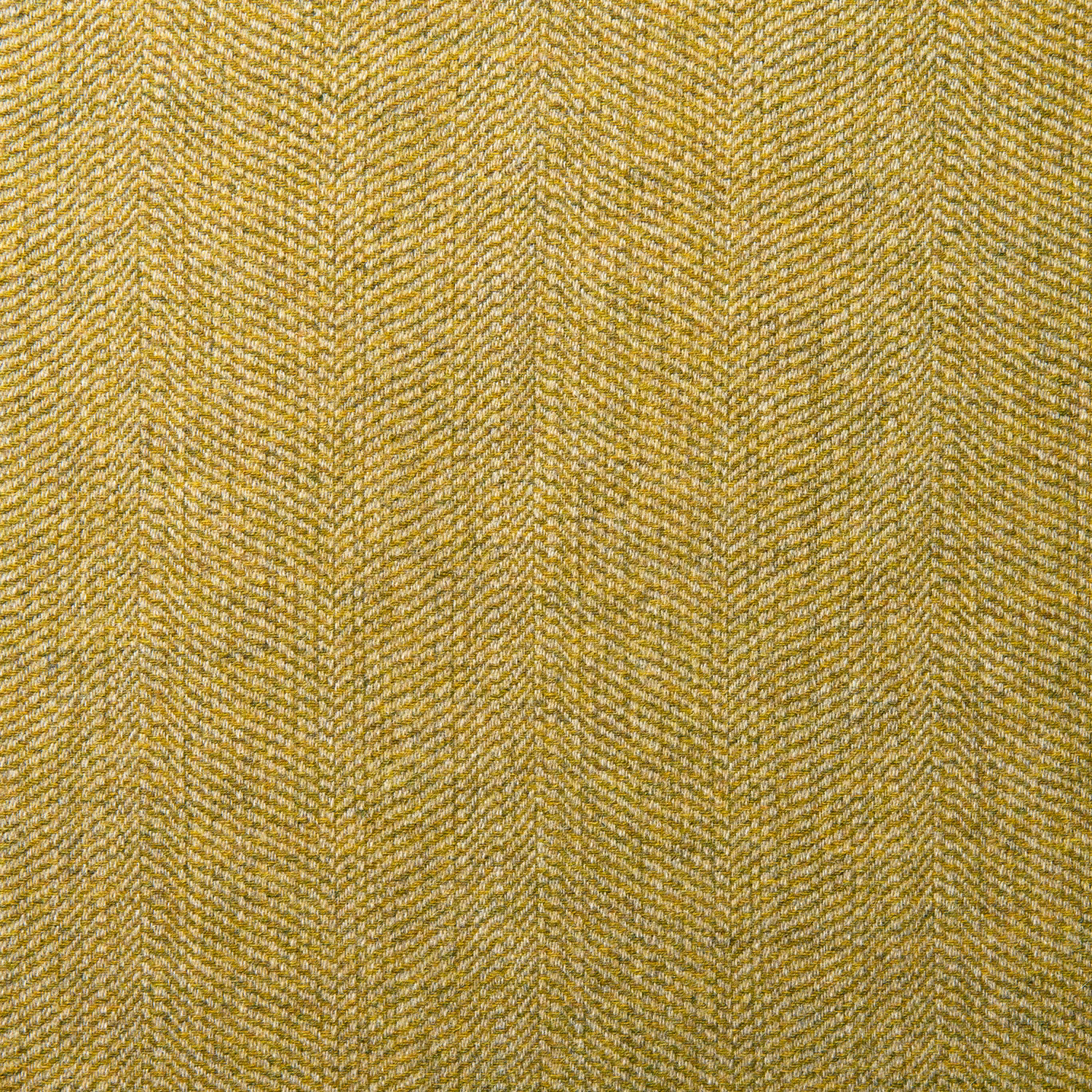 Warm ochre gold wool herringbone with fine cream flecks and compact chevrons