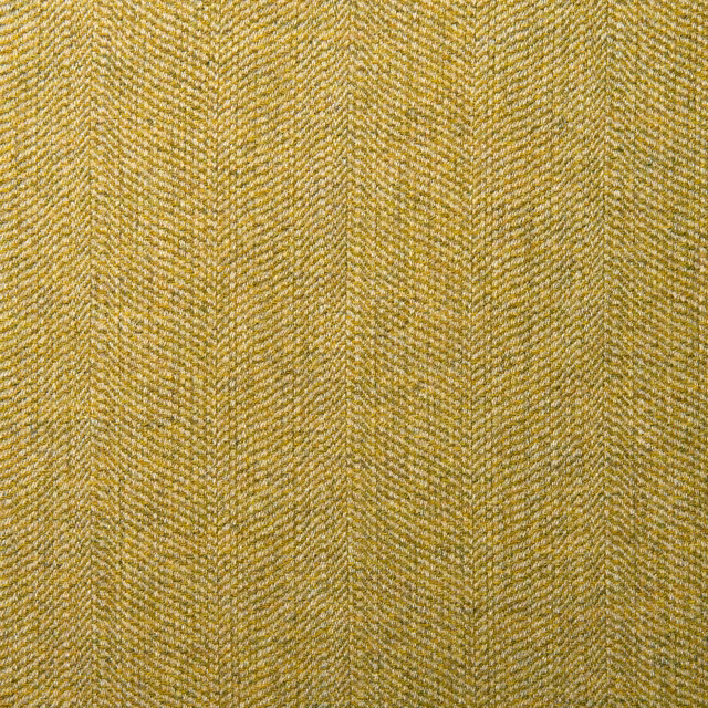Warm ochre gold wool herringbone with fine cream flecks and compact chevrons
