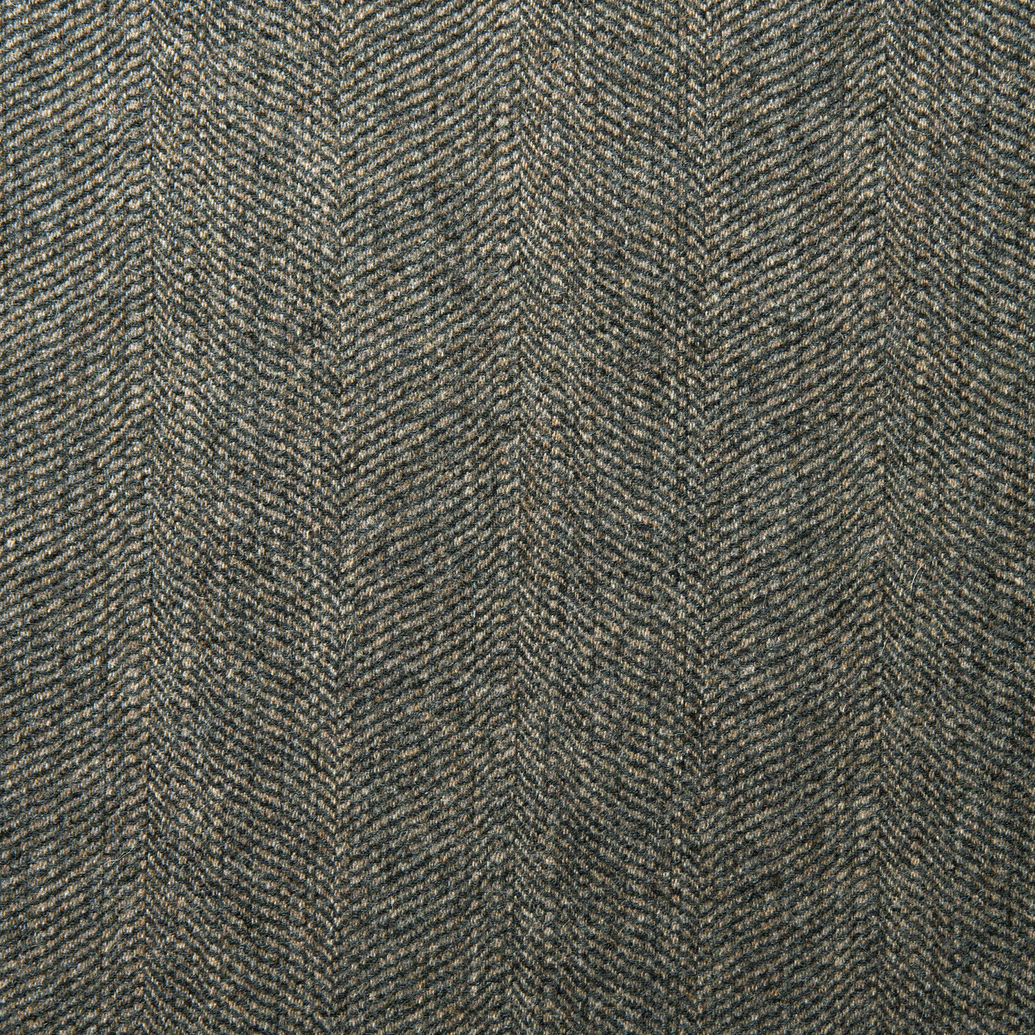 Close-up of dark slate wool with tightly woven herringbone and subtle olive-grey flecks