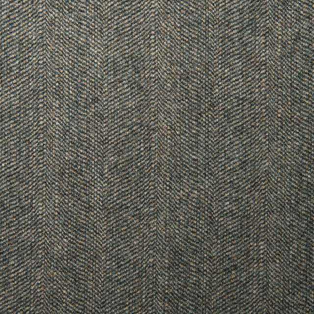 Close-up of dark slate wool with tightly woven herringbone and subtle olive-grey flecks