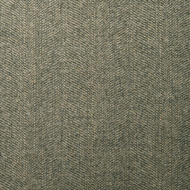Close-up of Foss Smoke wool with muted grey, taupe and olive herringbone weave