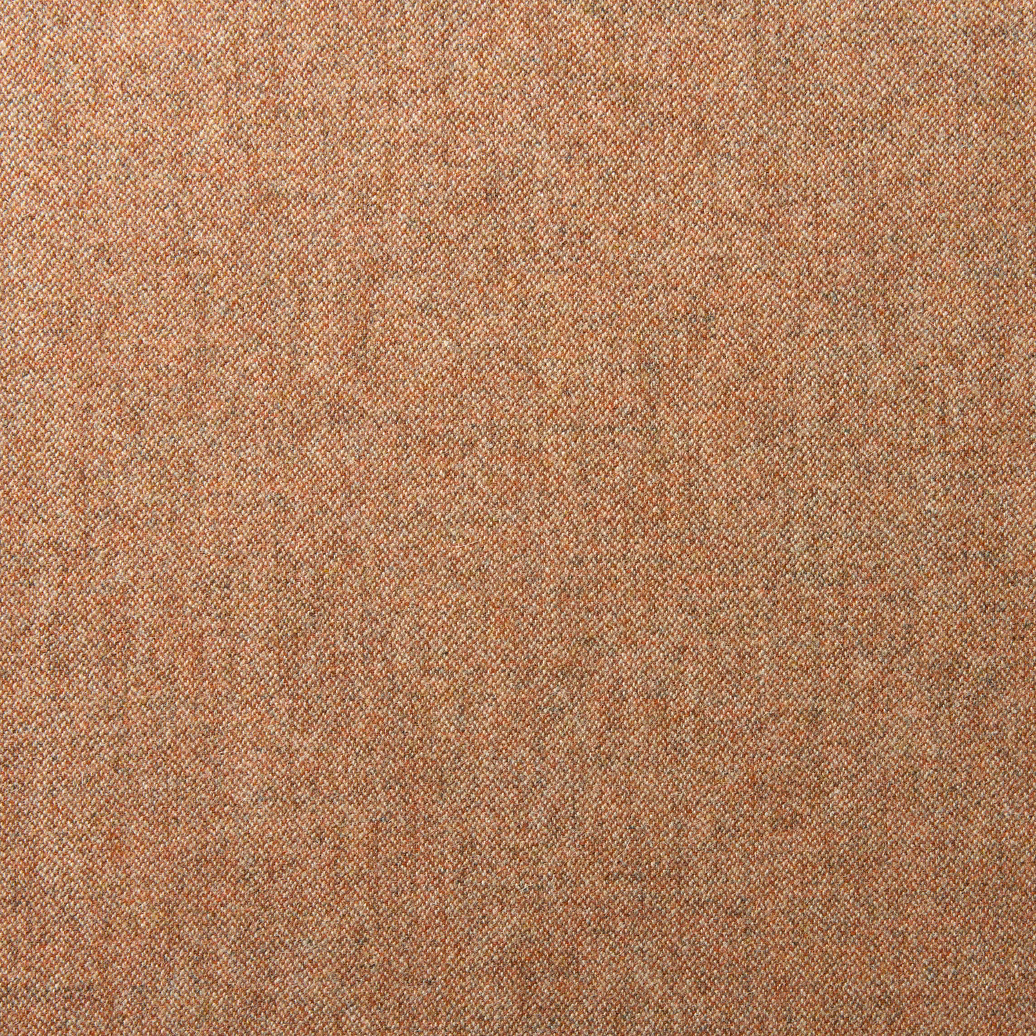 Close-up of warm ember terracotta wool weave with fine oatmeal flecks and diagonal texture