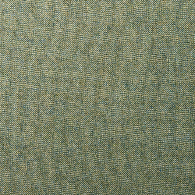 Close-up of muted aqua-green wool with fine herringbone texture and olive flecks