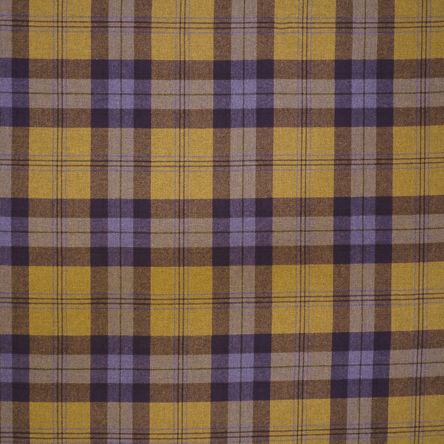 Ochre, lilac-purple and taupe woven plaid with fine intersecting lines
