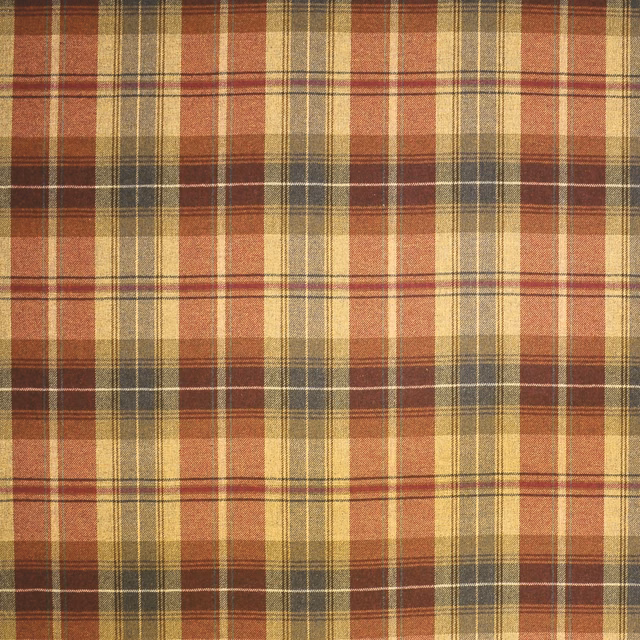 Rust, olive and cream woven wool plaid with charcoal and burgundy check lines