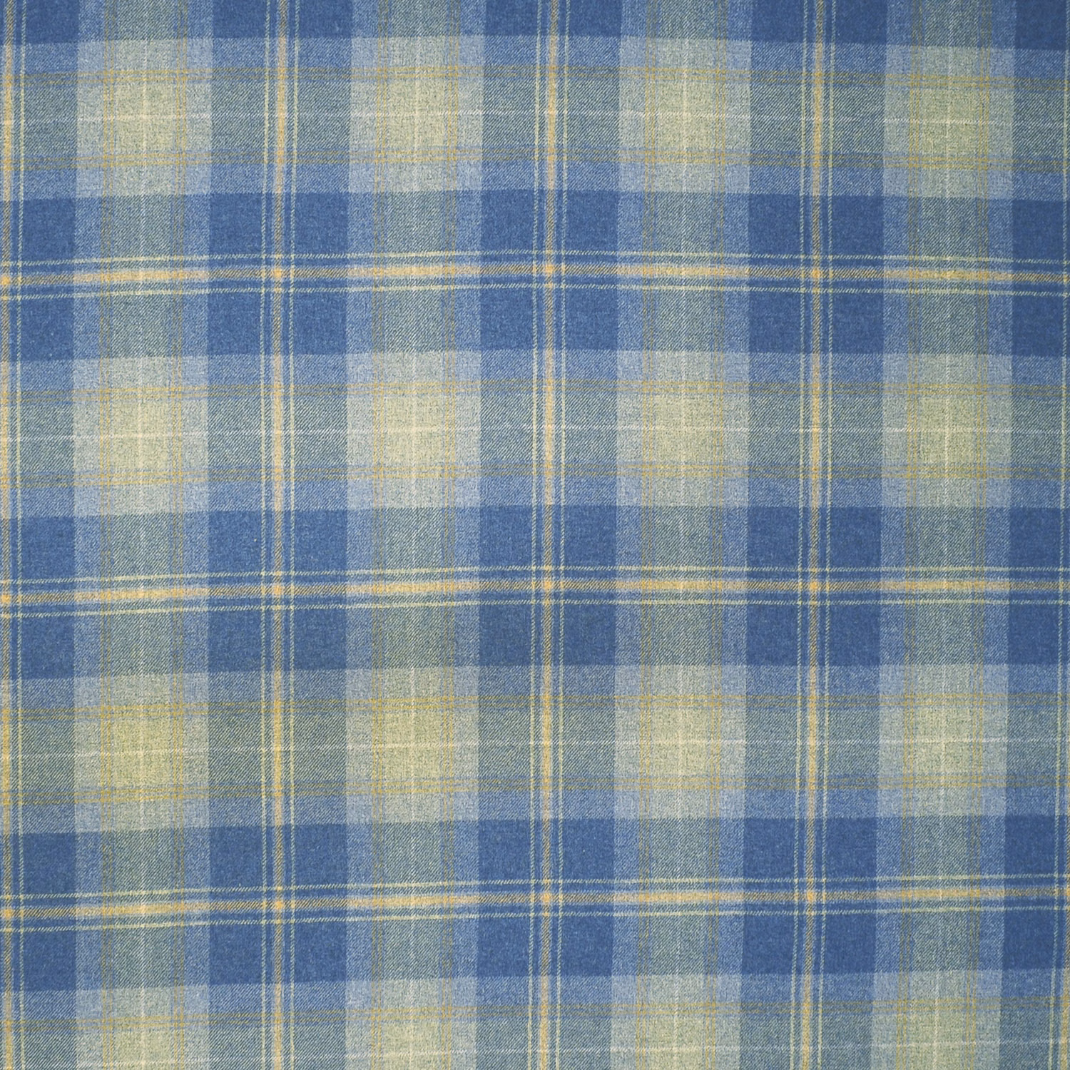 Cool blue wool plaid with aqua and pale yellow-green windowpane checks