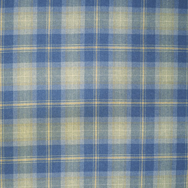 Cool blue wool plaid with aqua and pale yellow-green windowpane checks