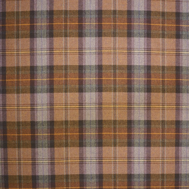 Muted mauve, brown and olive wool plaid with fine linear overchecks