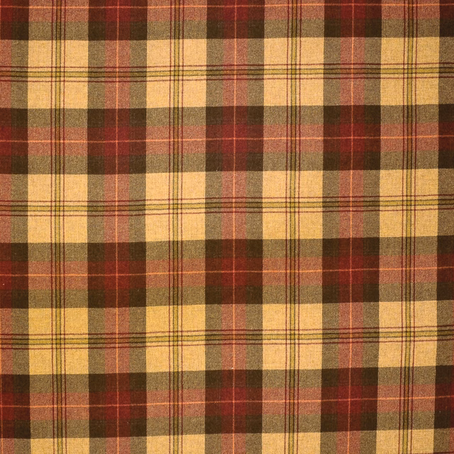 Mustard, burgundy and olive wool plaid with fine dark intersecting lines