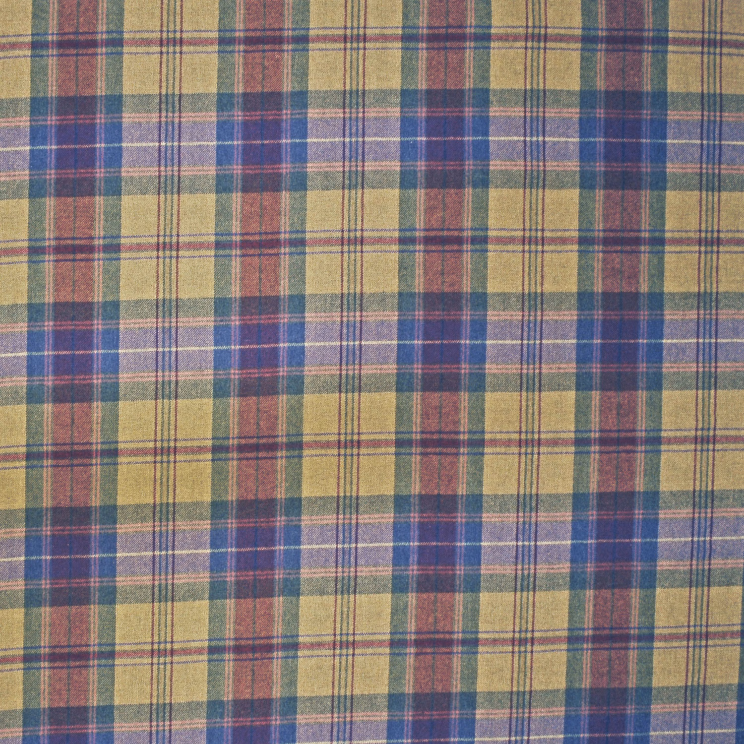 Muted olive plaid fabric with navy, mustard and burgundy woven checks