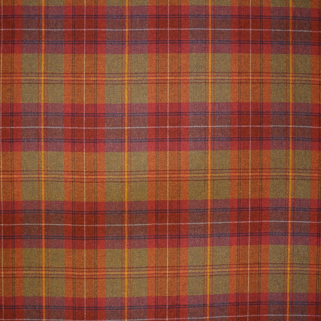 Russet and burgundy wool plaid with olive blocks and fine mustard and navy lines