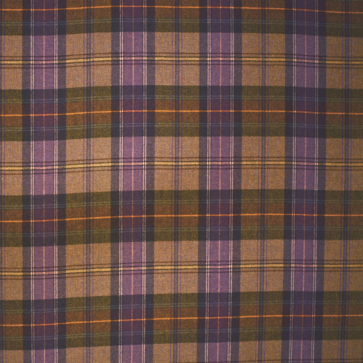 Plum, olive and rust plaid with a textured 100% wool weave