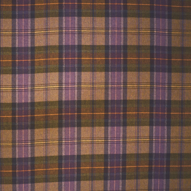 Plum, olive and rust plaid with a textured 100% wool weave