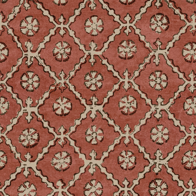 Dusty rose linen with cream trellis diamonds and small floral medallions