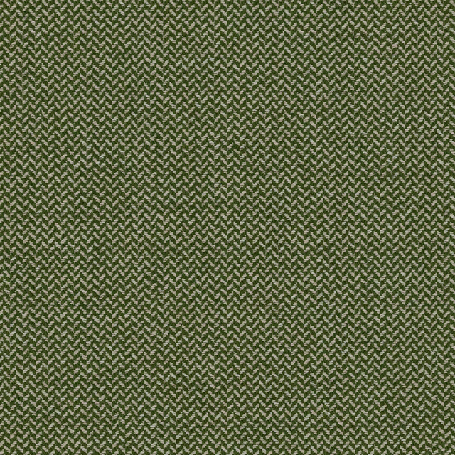 Green herringbone fabric swatch with fine cream zigzag weave