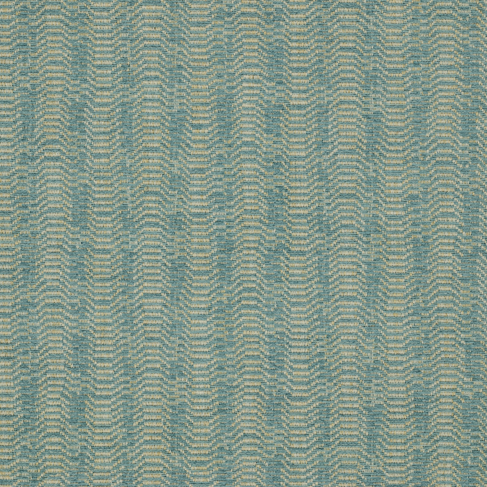 Close-up of aqua-blue chevron woven fabric with pale contrasting threads