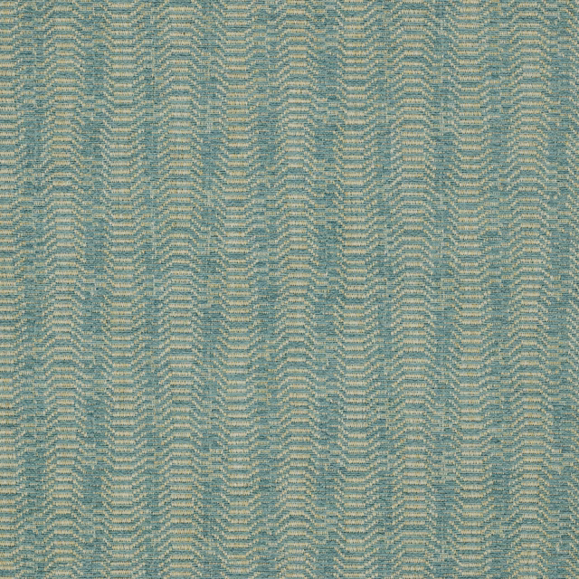 Close-up of aqua-blue chevron woven fabric with pale contrasting threads