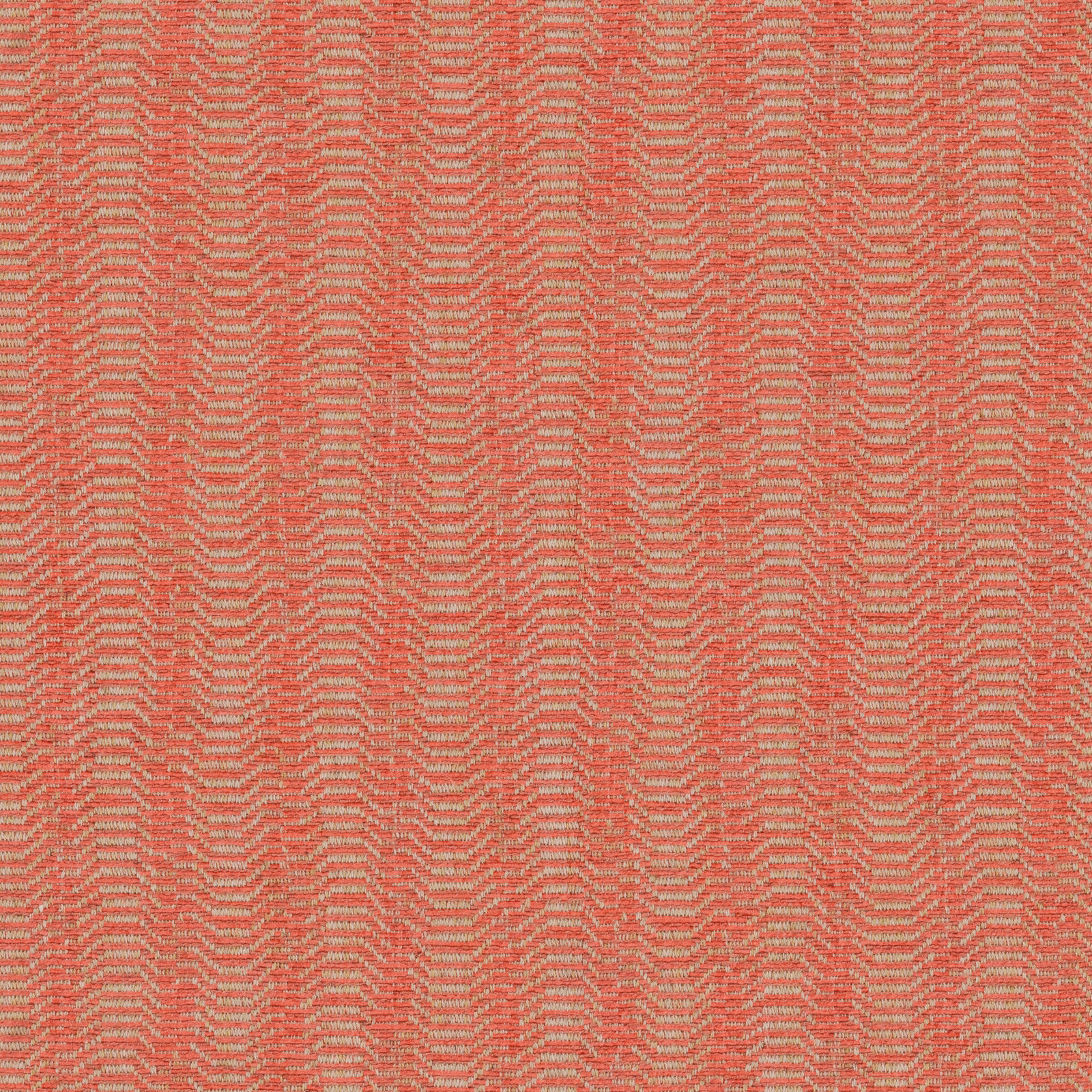 Coral red zigzag woven upholstery fabric with light textured stripes