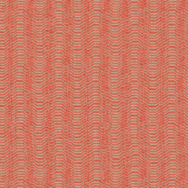 Coral red zigzag woven upholstery fabric with light textured stripes