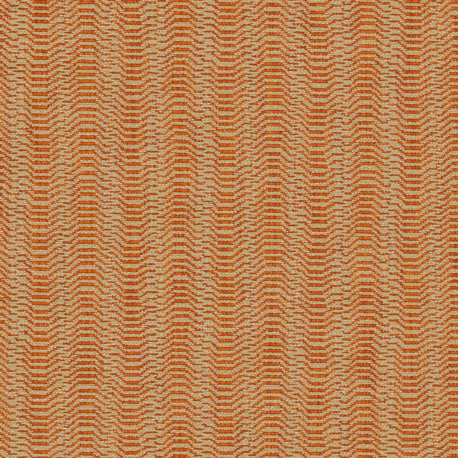 Orange and cream woven chevron upholstery fabric with a textured finish