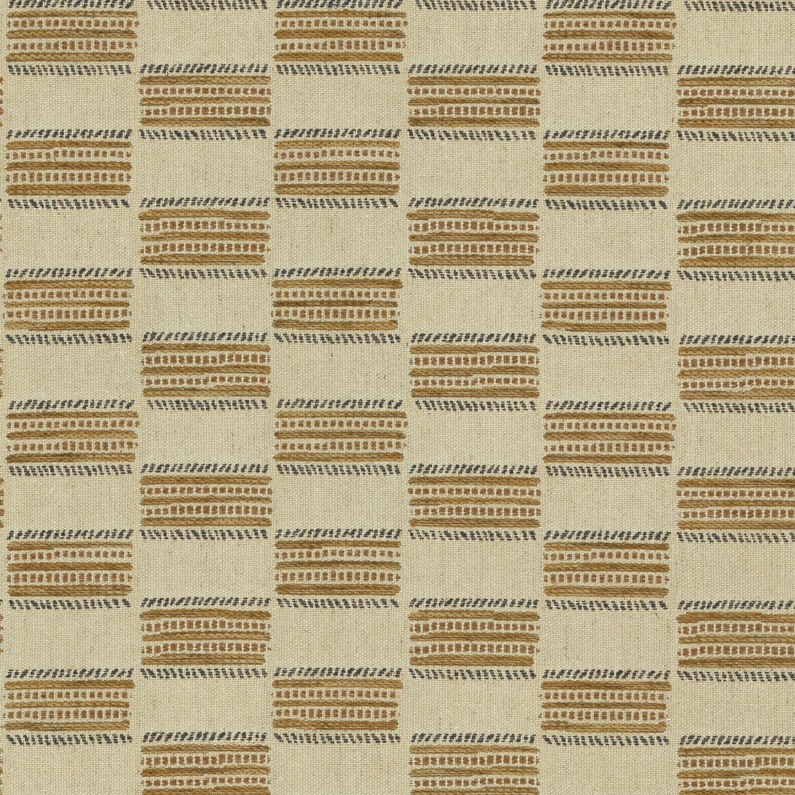Warm cream fabric swatch with small woven café-brown check blocks