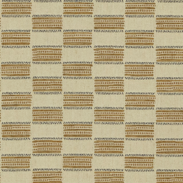 Warm cream fabric swatch with small woven café-brown check blocks