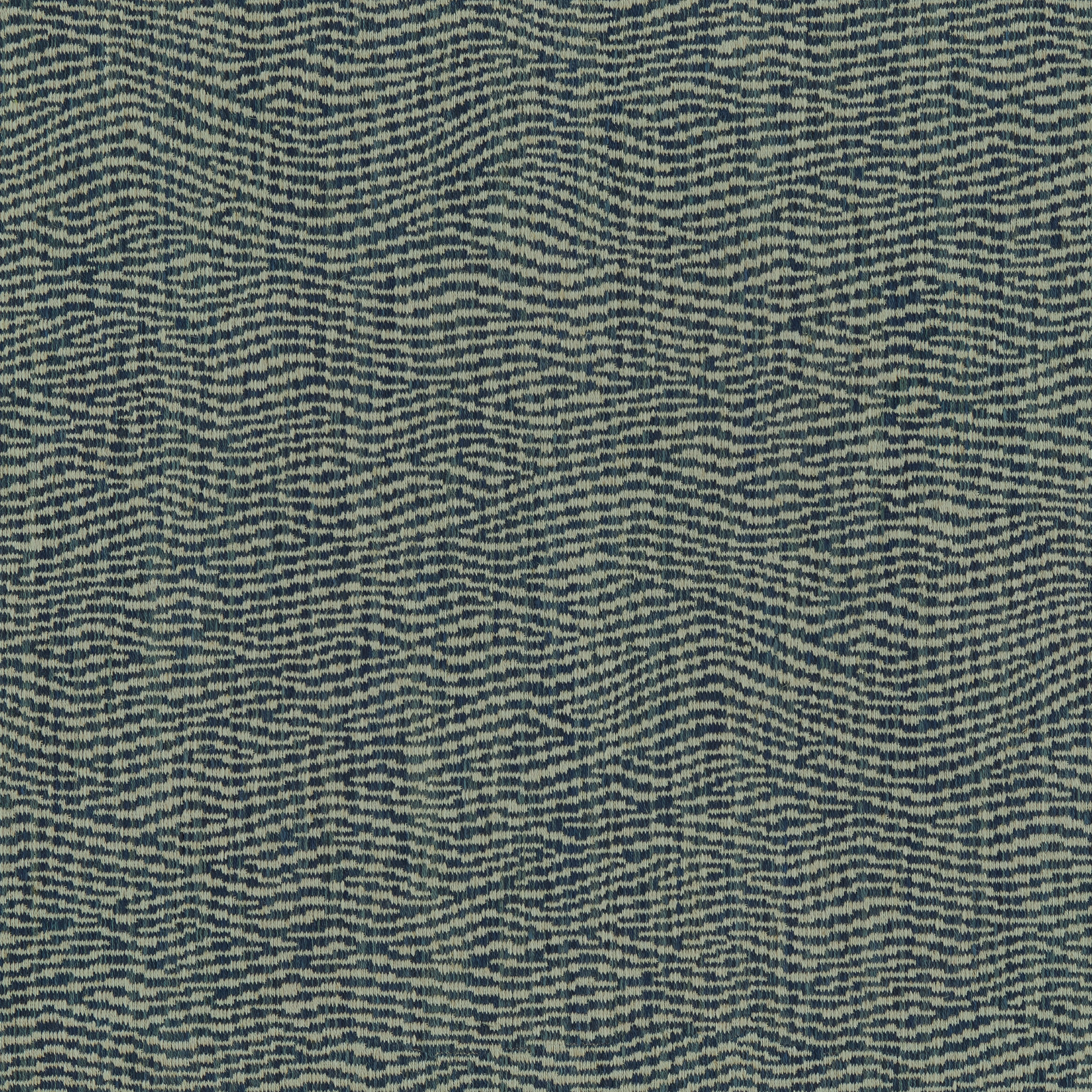 Close-up of indigo blue woven fabric with fine wave-like stripe texture