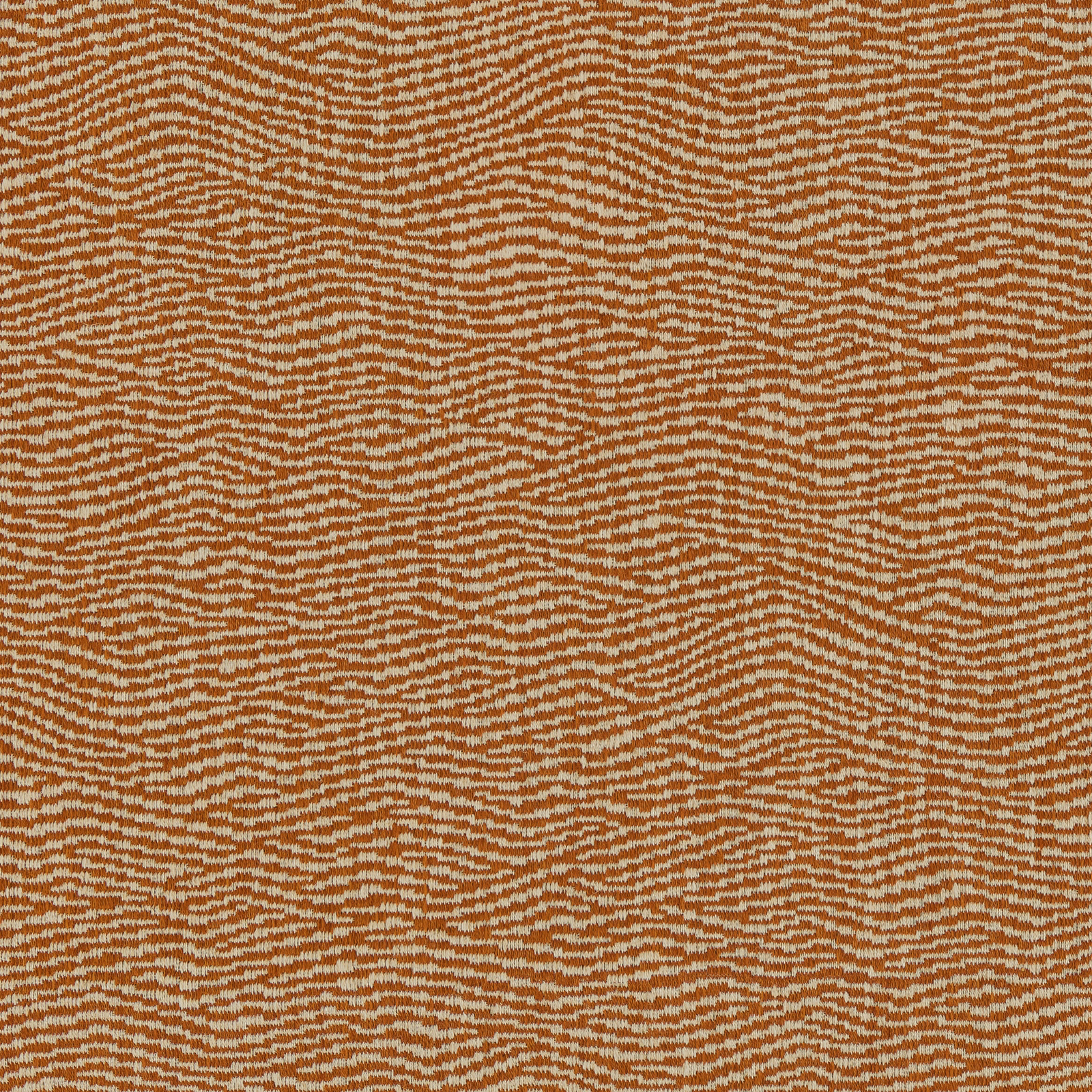 Close-up of a burnt orange and cream wavy woven upholstery fabric