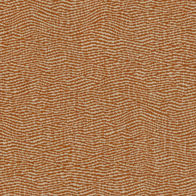 Close-up of a burnt orange and cream wavy woven upholstery fabric