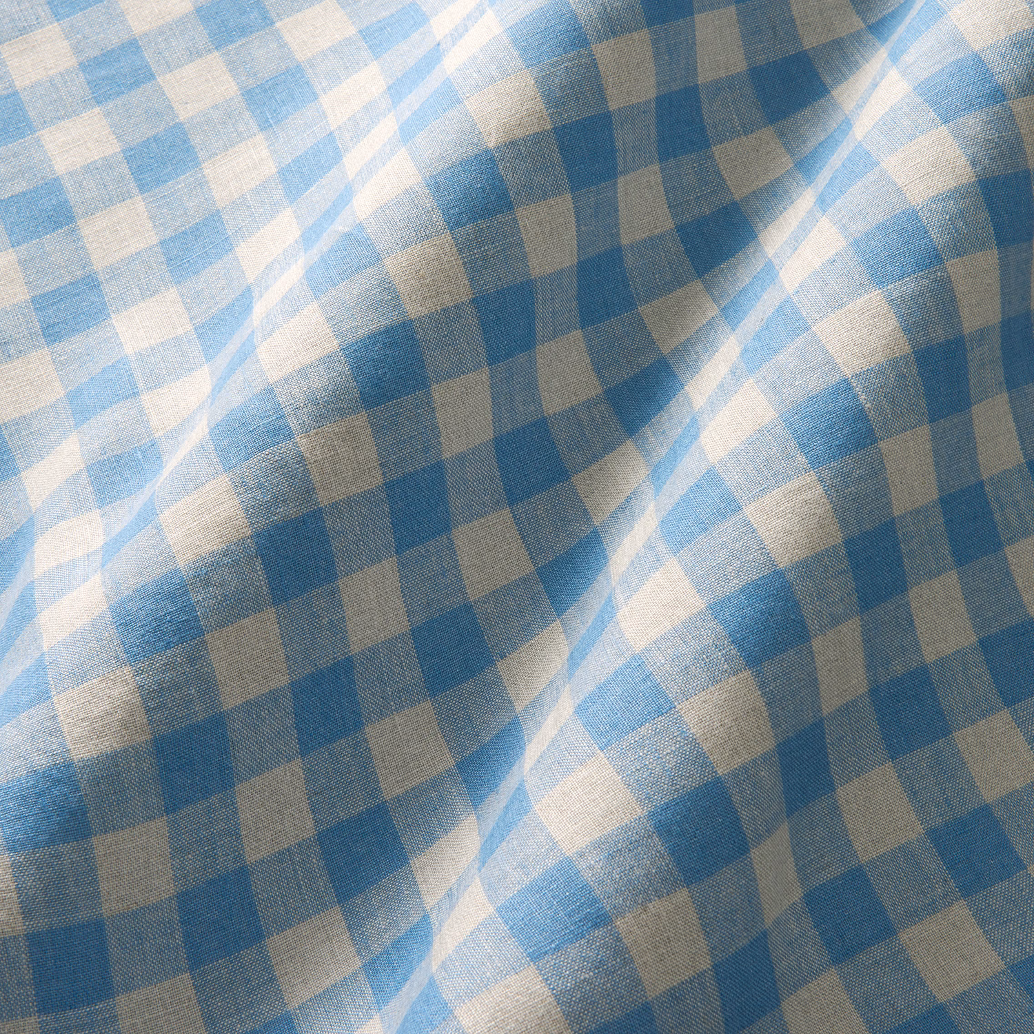 Cornflower blue and pale blue checks on softly textured linen