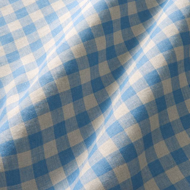 Cornflower blue and pale blue checks on softly textured linen