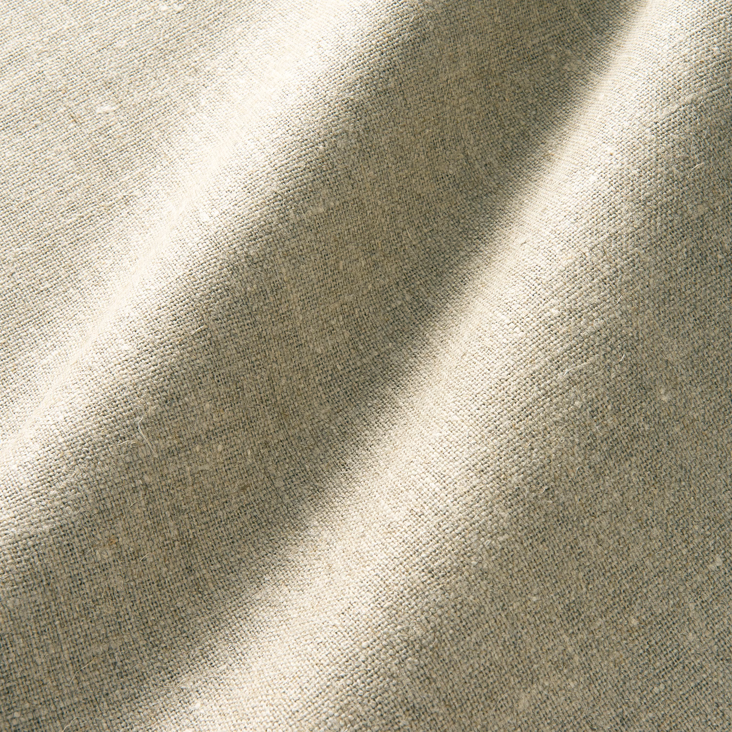 Muted olive-taupe sackcloth weave with bright diagonal folds and fine texture